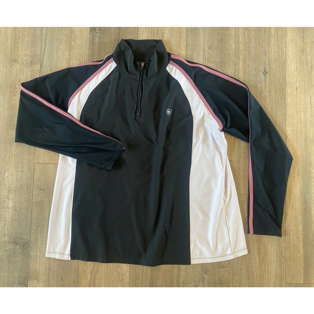 Ariat Tek Pullover Mens XL-XXL Black Collar 1/4 Zip Logo Stretch Shirt Jacket
